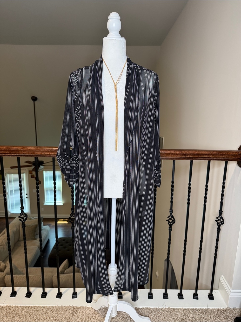 Siren Lily Black and White Striped Open Duster 2x cardigan